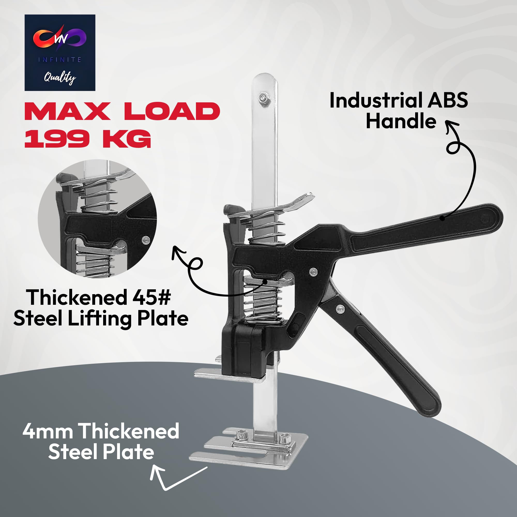 Labor Saving Handle 12" Lever Tool Lifts 2pcs, Wall Tile Locator, Multifunctional Lift Height Adjuster, Door Panel, Lifting Cabinet Jack, Lifts 6.69" Holds 330 lbs (Heavy Duty Steel Tool Box)