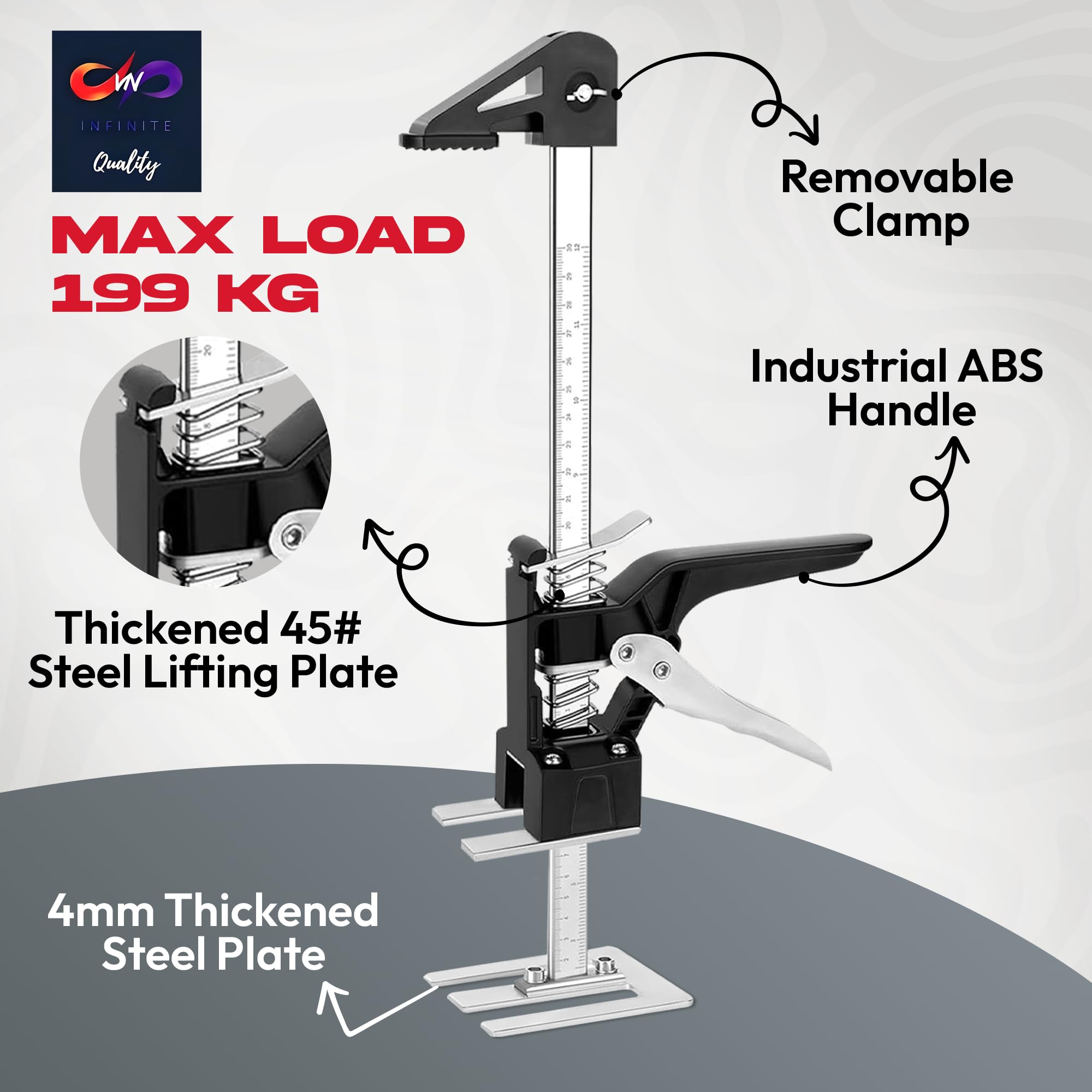 Labor Saving Handle 12" Lever Tool Lifts 2pcs, Wall Tile Locator, Multifunctional Lift Height Adjuster, Door Panel, Lifting Cabinet Jack, Lifts 6.69" Holds 330 lbs (Heavy Duty Steel Tool Box)