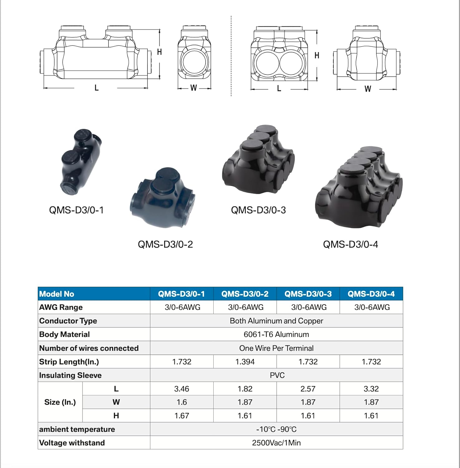 Insulated Splice Connector 2 Ports Wire Connectors 3/0-6AWG Wide Polaris Connector 7/32" Aluminum and Copper Insulated Wire Split Bolt Connector Pre-Filled with Oxide Inhibiting Compound
