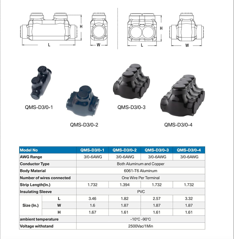 Insulated Splice Connector 2 Ports Wire Connectors 3/0-6AWG Wide Polaris Connector 7/32" Aluminum and Copper Insulated Wire Split Bolt Connector Pre-Filled with Oxide Inhibiting Compound