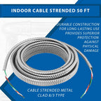 8/3 Metal Clad MC Cable 25ft - 50ft Coil, Metal Clad Type 8 AWG 3 - Cable with Ground Aluminium Armor Stranded Copper Conductor - for Indoor
