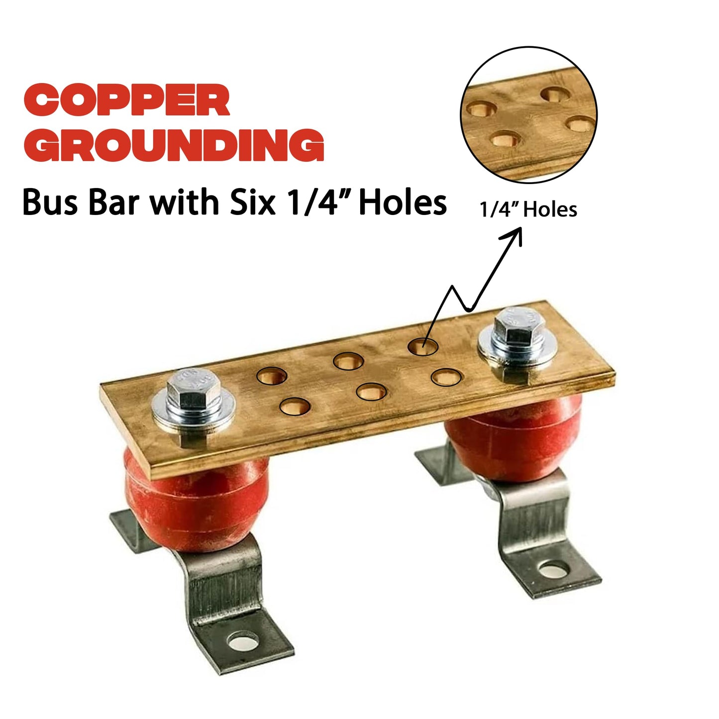 Copper Bus Bar - 6" Ground Bar - Grounding Kit - Terminal Busbar - Grounding Terminal - Electrical Ground Bar - Grounding Busbar - Copper Ground Bus 2.5kV Insulators - Copper Ground Rod