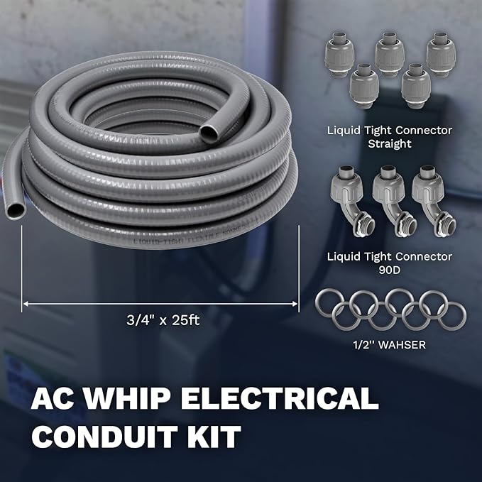 1/2"-3/4" Liquid-Tight Conduit UL Certification - Flexible Non-Metallic Liquid Tight Electrical Flexible Conduit with 5 Straight and 3 90-Degree Connector Fittings