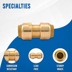 1/2" x 1/2" - 3/4" x 3/4" Pushfit Straight Coupling, PEX Brass Push-fit Coupling, Straight Coupling Push-Fit Fitting to Connect Pex, Push-to-Connect Plumbing Fittings for PEX, Copper, CPVC