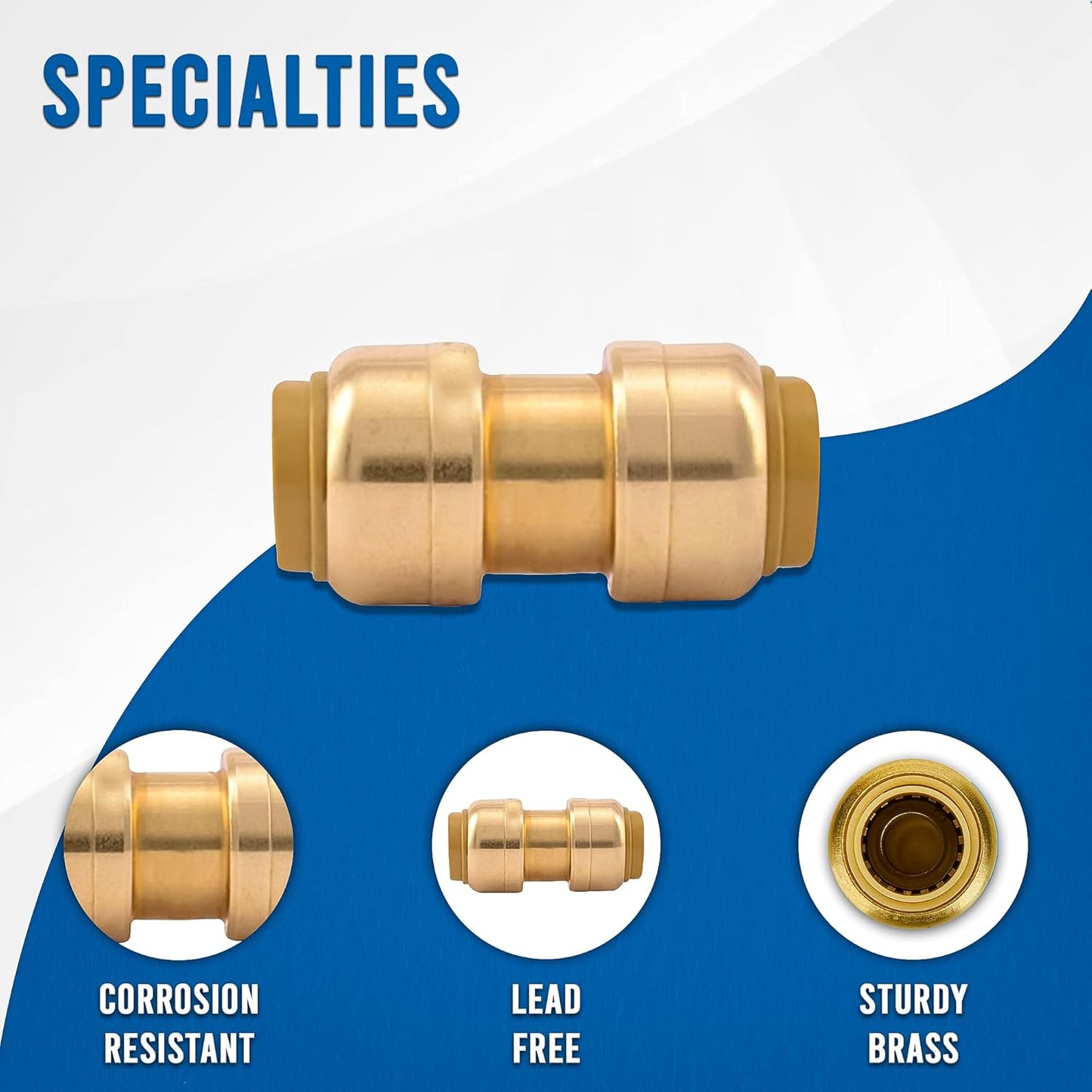 1/2" x 1/2" - 3/4" x 3/4" Pushfit Straight Coupling, PEX Brass Push-fit Coupling, Straight Coupling Push-Fit Fitting to Connect Pex, Push-to-Connect Plumbing Fittings for PEX, Copper, CPVC