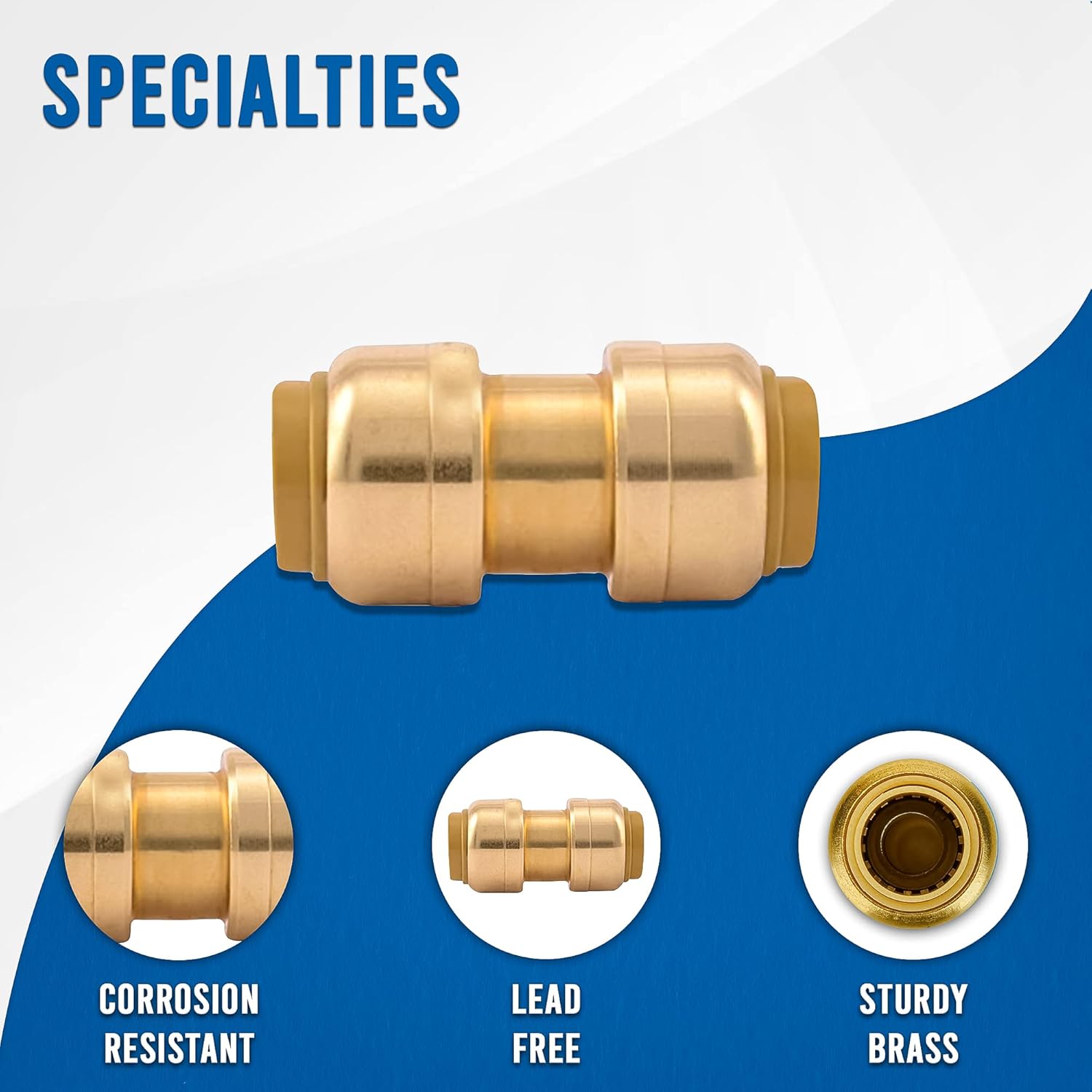 1/2" x 1/2" - 3/4" x 3/4" Pushfit Straight Coupling, PEX Brass Push-fit Coupling, Straight Coupling Push-Fit Fitting to Connect Pex, Push-to-Connect Plumbing Fittings for PEX, Copper, CPVC