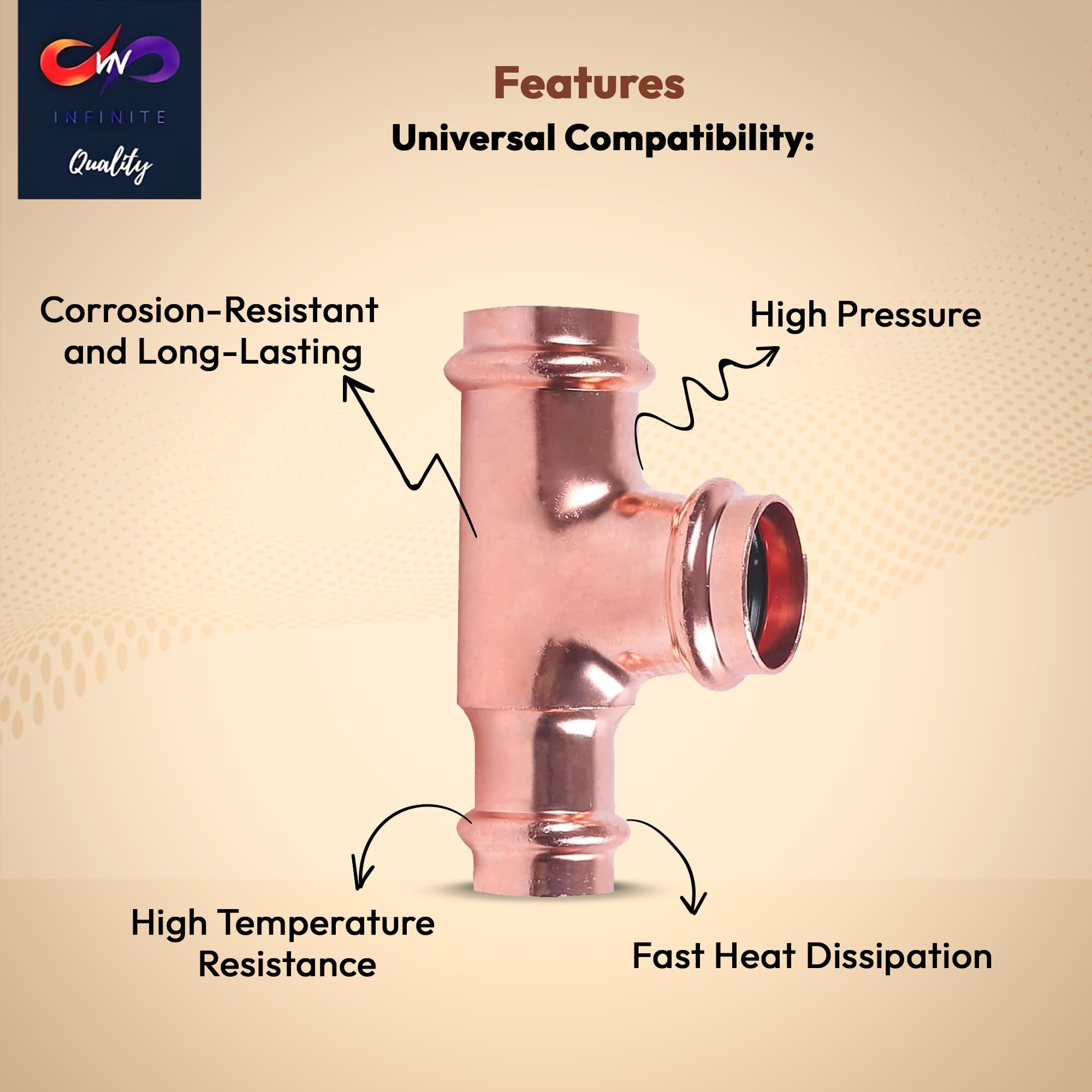 Propress - 3/4"x1/2"x1/2"  - 3/4"x3/4"x1/2" - Reducing Tee Brass Barb Crimp Fittings - Propress Pex Crimping Tool Fittings - Brass Crimp Fittings For Pex Tubing Connection