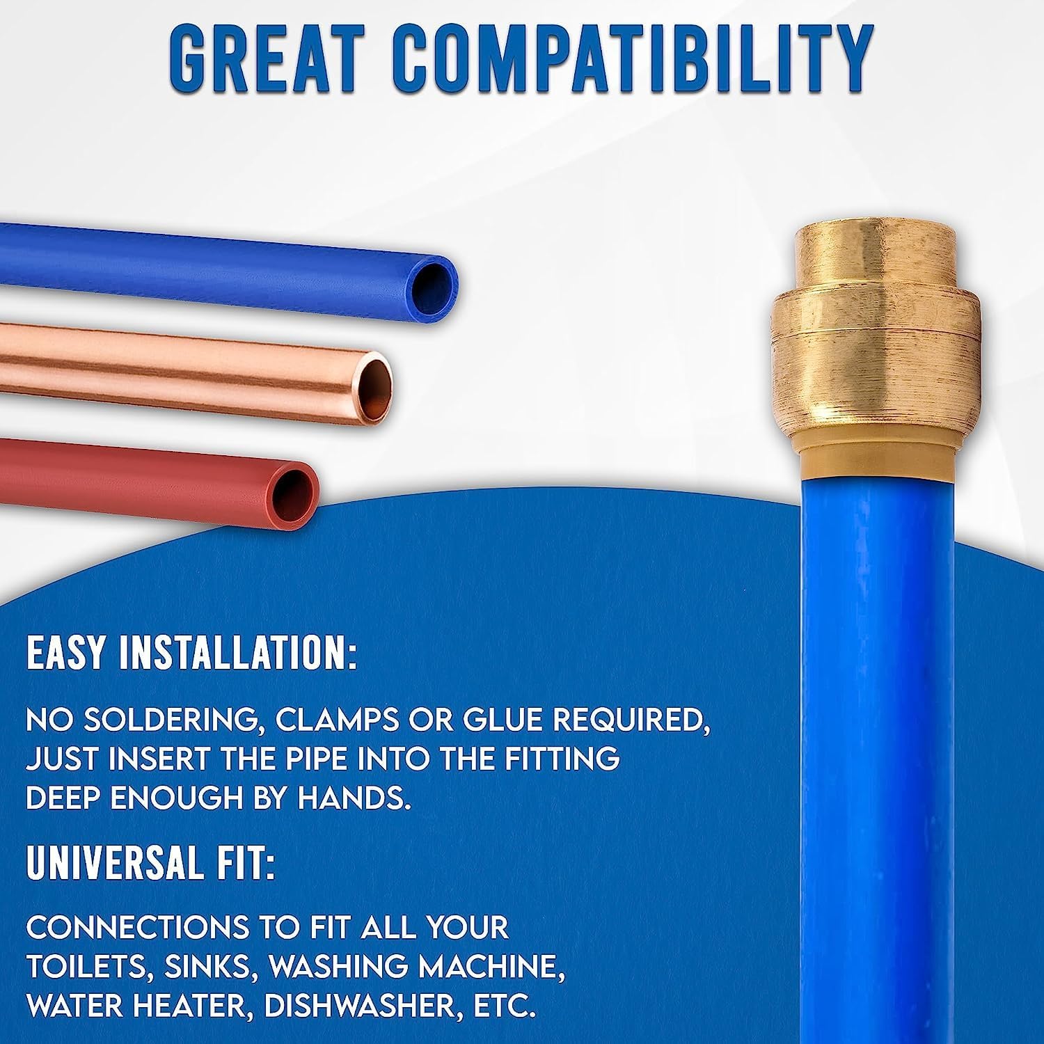 1/2" - 3/4" - Push Fit End Cap, Brass Push-to-Connect Plumbing Fitting, Stop End
