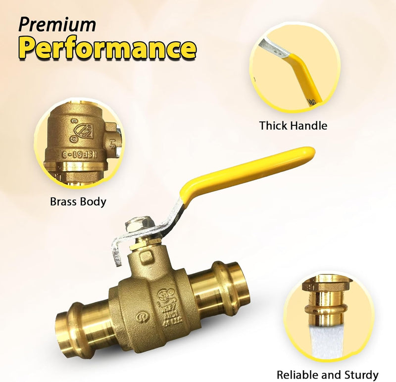 1" - 1/2" - 3/4" - 1  1/4" - 1  1/2" - ProPress Brass Ball Valve - Press Ball Valve with EPDM O-ring - Premium Press Ball Valve
