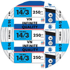 Solid Indoor Wire 14/3 W/G NMB Cable 250ft Coil - Copper Building Wire Cable - Nonmetallic with Ground Sheathed Cable White SW 63946855