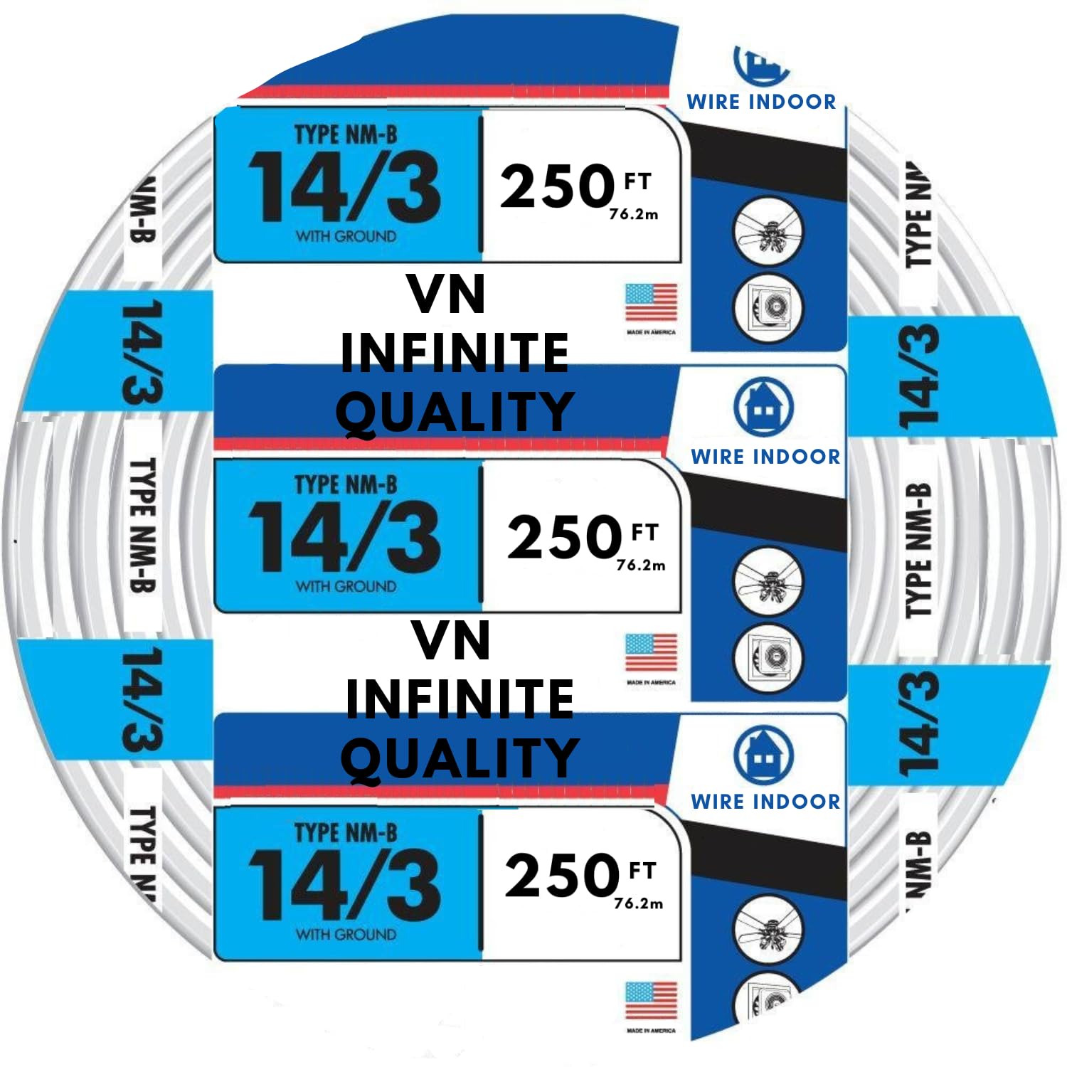 Solid Indoor Wire 14/3 W/G NMB Cable 250ft Coil - Copper Building Wire Cable - Nonmetallic with Ground Sheathed Cable White SW 63946855