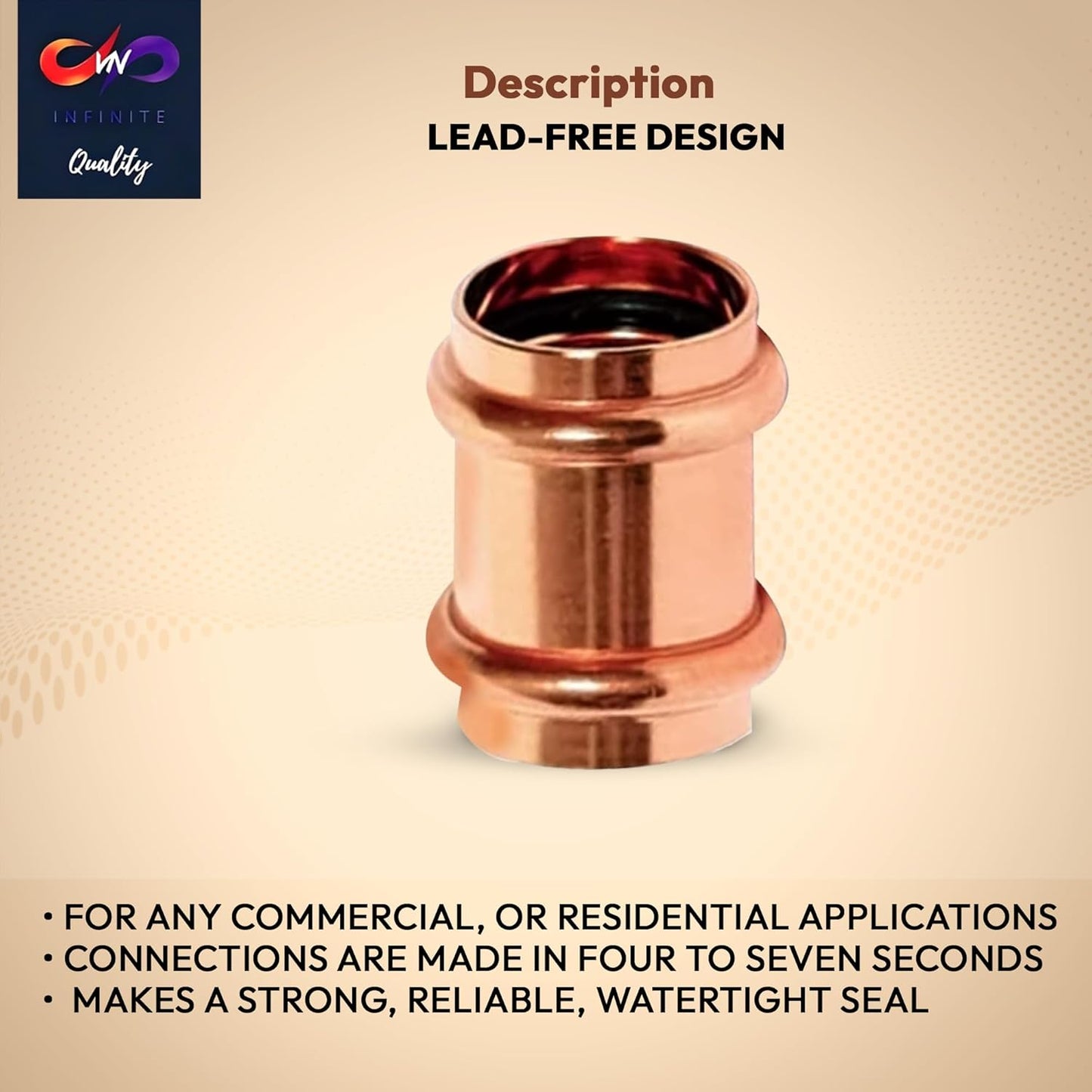 1" - 1/2" - 3/4" ProPress Fitting Copper Coupling – Zero Lead Copper Coupling with Stop Press x Press Straight Coupling – Easy to Install and Reliable Fitting
