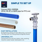 Press-fit valve - 1/2" abs x 3/8" OD - Water shutoff slide valve - Turn Press Angle Stop Valve - WC water shutoff valve - Water inlet valve for on and off