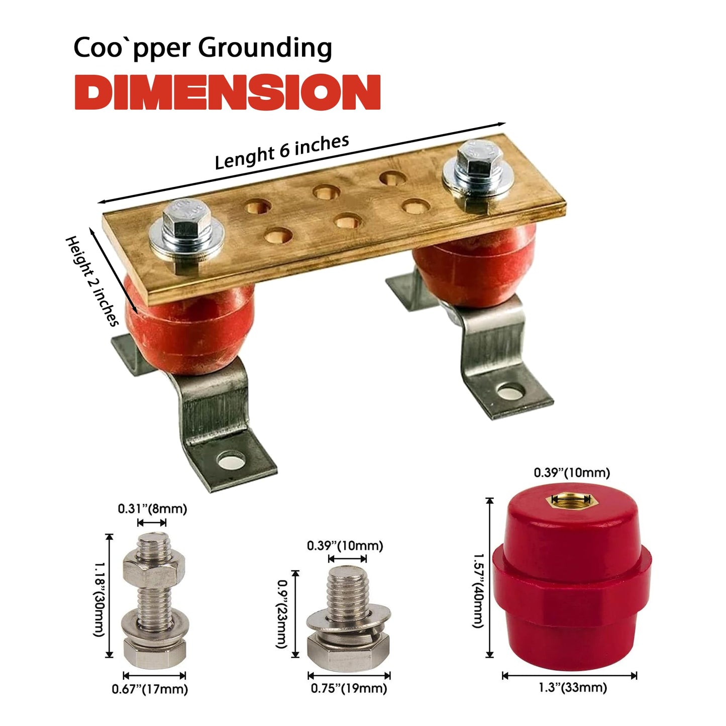 Copper Bus Bar - 6" Ground Bar - Grounding Kit - Terminal Busbar - Grounding Terminal - Electrical Ground Bar - Grounding Busbar - Copper Ground Bus 2.5kV Insulators - Copper Ground Rod