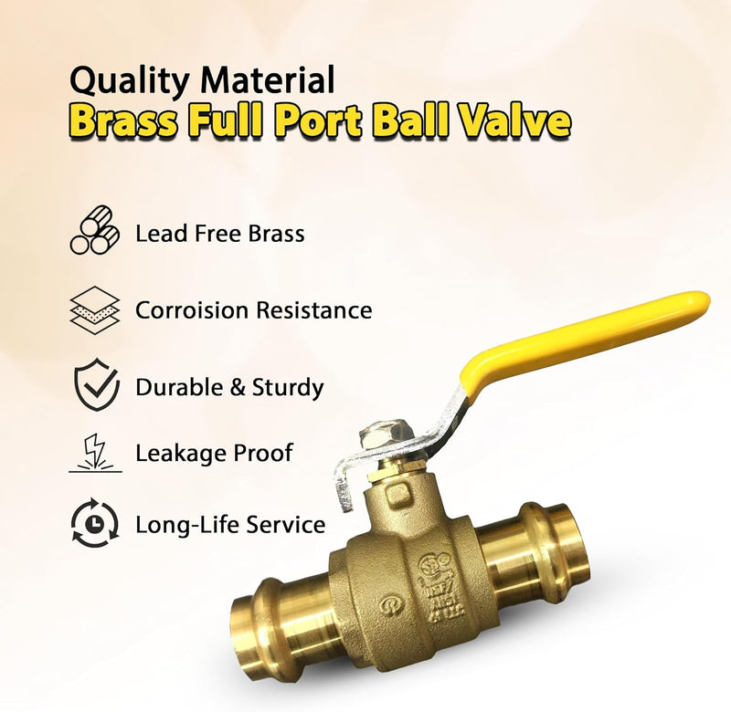 1" - 1/2" - 3/4" - 1  1/4" - 1  1/2" - ProPress Brass Ball Valve - Press Ball Valve with EPDM O-ring - Premium Press Ball Valve