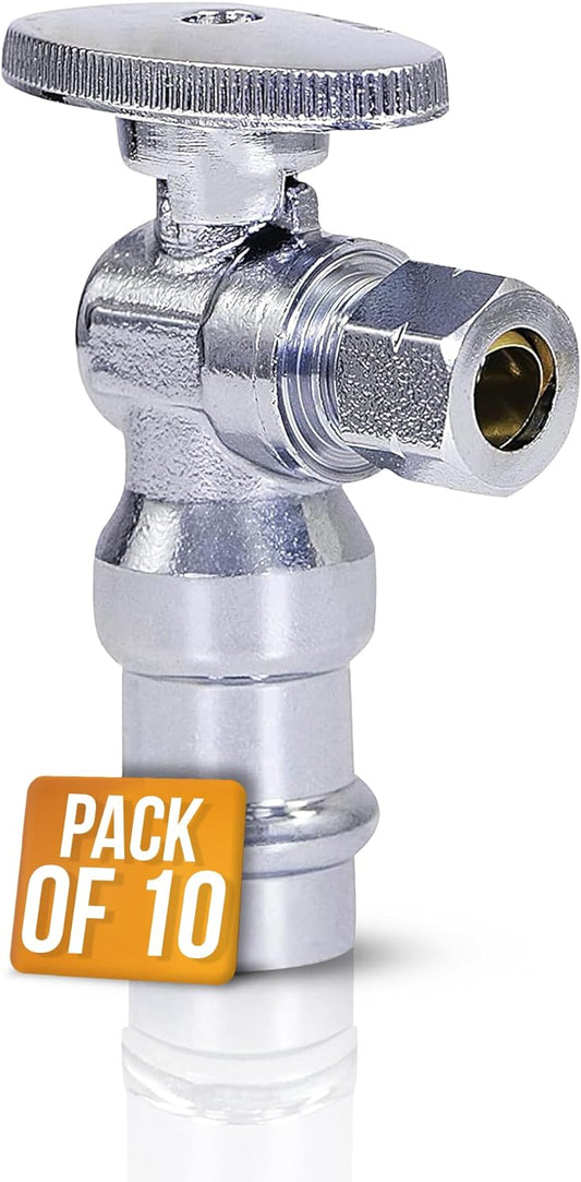 Press-fit valve | 1/2" abs x 3/8" OD | Water shutoff slide valve | Turn Press Angle Stop Valve | WC water shutoff valve | Water inlet valve for on and off - Pack of 10