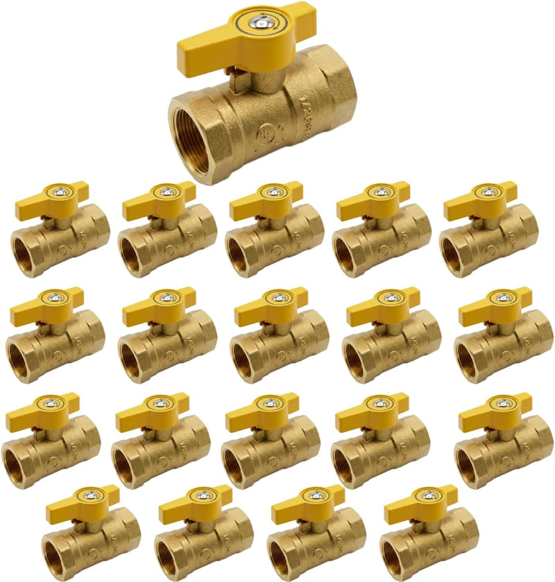 Gas Shut Off Ball Valve 3/4" FIP x 3/4" FIP Brass Heavy Duty Fittings for Gas Systems Connectors Quarter Turn Indoor & Outdoor Appliances