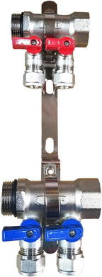 2 - 12 Loops Ball Valve Brass Pex Manifold 1" trunk for 1/2" Pex Tubing w/brackets