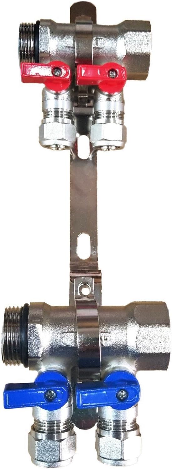 2 - 12 Loops Ball Valve Brass Pex Manifold 1" trunk for 1/2" Pex Tubing w/brackets