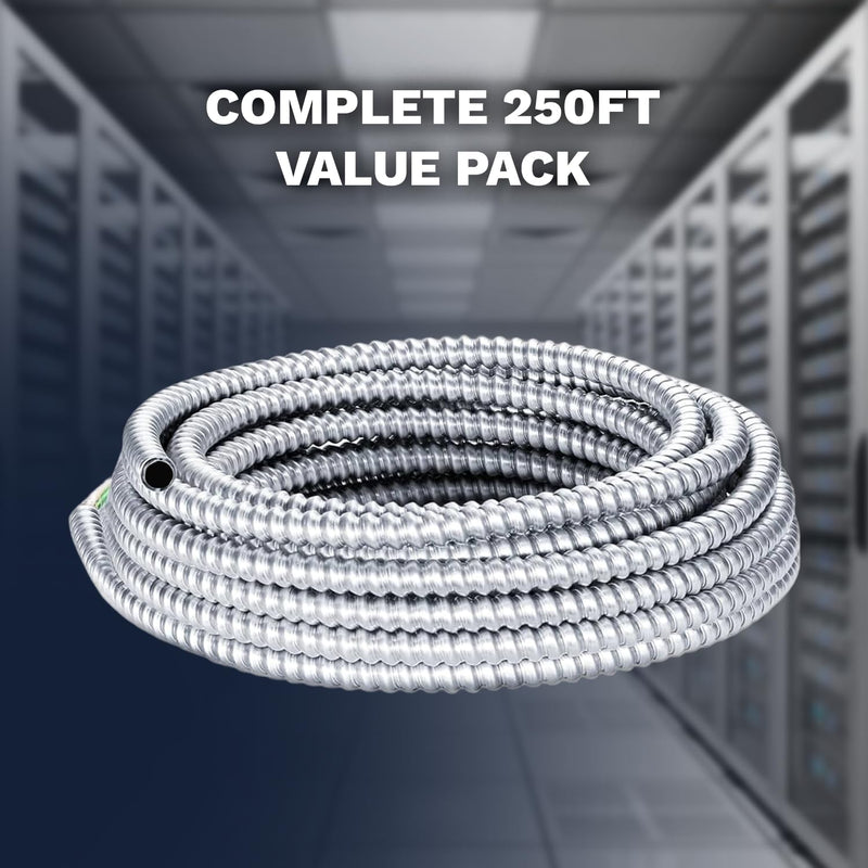 12/3 Metal Clad MC Cable 12-Gauge 3-Conductor Electric Wire with Aluminum Armor Cable with Ground for Indoor Outdoor 250 ft