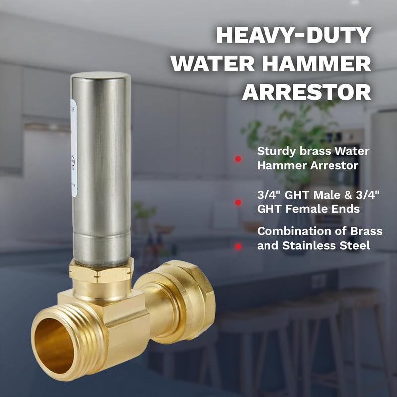 Stainless Steel Washing Machine Water Hammer Arrestor For Washing Machine 3/4 inch FHT x 3/4 Inch MHT Straight Water Hammer Arrestor (Pack of 2)