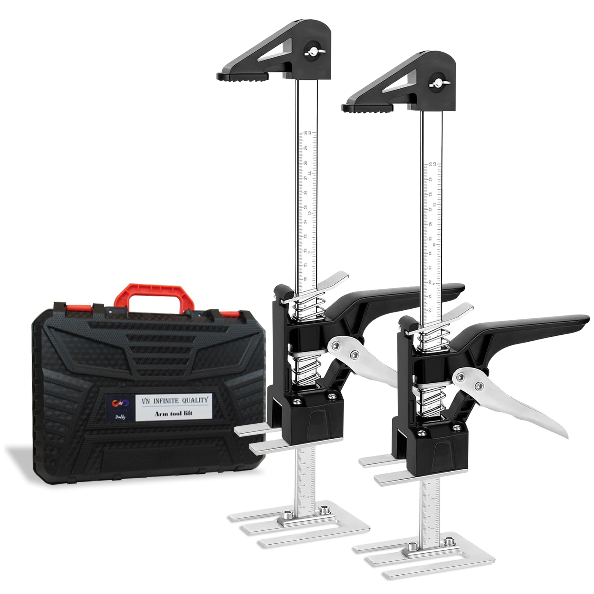 Labor Saving Handle 12" Lever Tool Lifts 2pcs, Wall Tile Locator, Multifunctional Lift Height Adjuster, Door Panel, Lifting Cabinet Jack, Lifts 6.69" Holds 330 lbs (Heavy Duty Steel Tool Box)