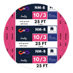 10/3 NM-B Copper Electrical Wire 10 Gauge, 3 Conductors with Groun Non-Mettalic, Sheathed Cable, Residential Indoor Pink