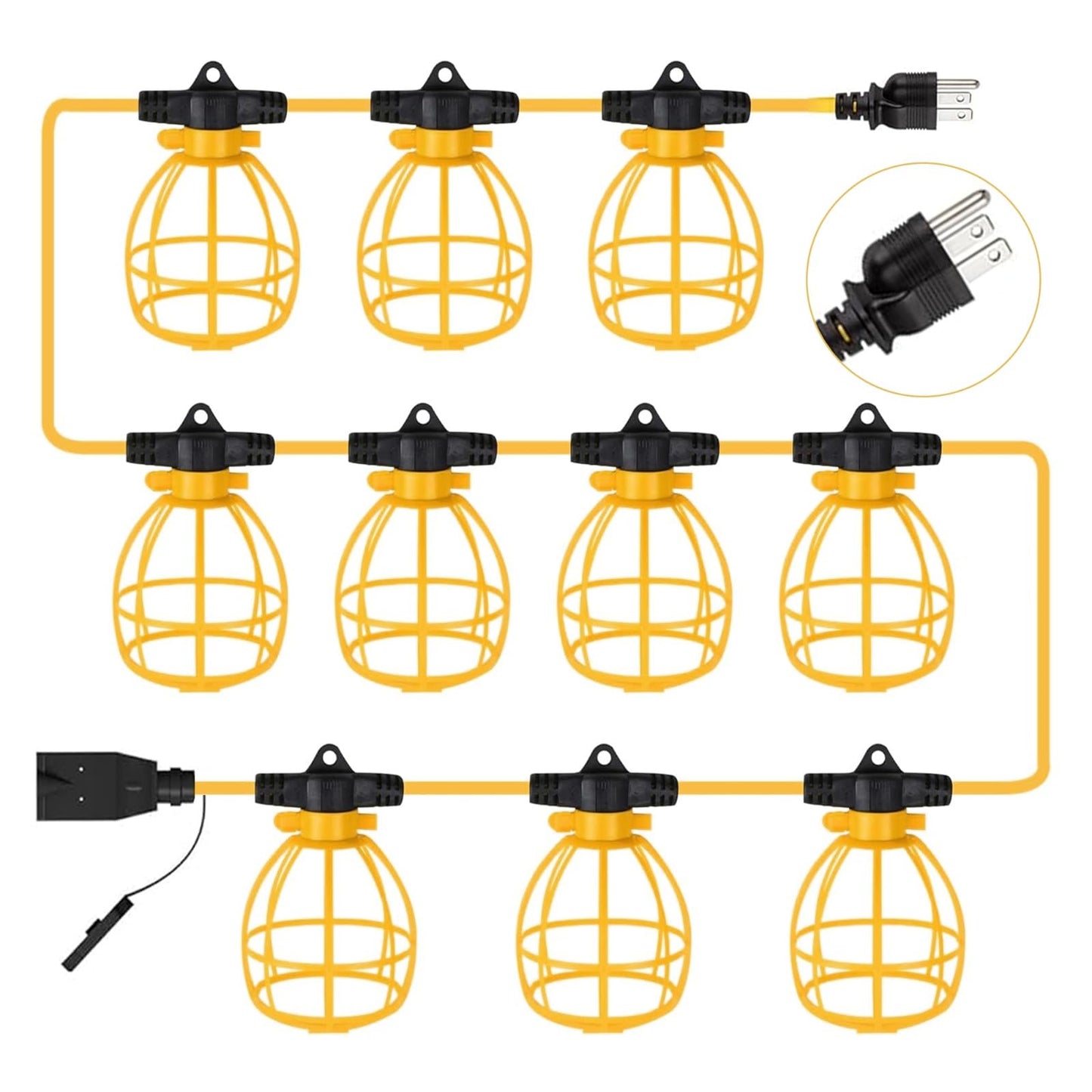 100FT Construction String Lights With 10 Sockets, Luminous Flux 10500 Lm