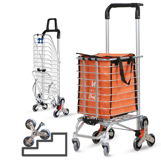 Versatile Utility Shopping Cart with Wheels - Folding Storage Cart for Laundry, Grocery, Picnic and Home Organization by VN Infinite Quality - Premium Orange