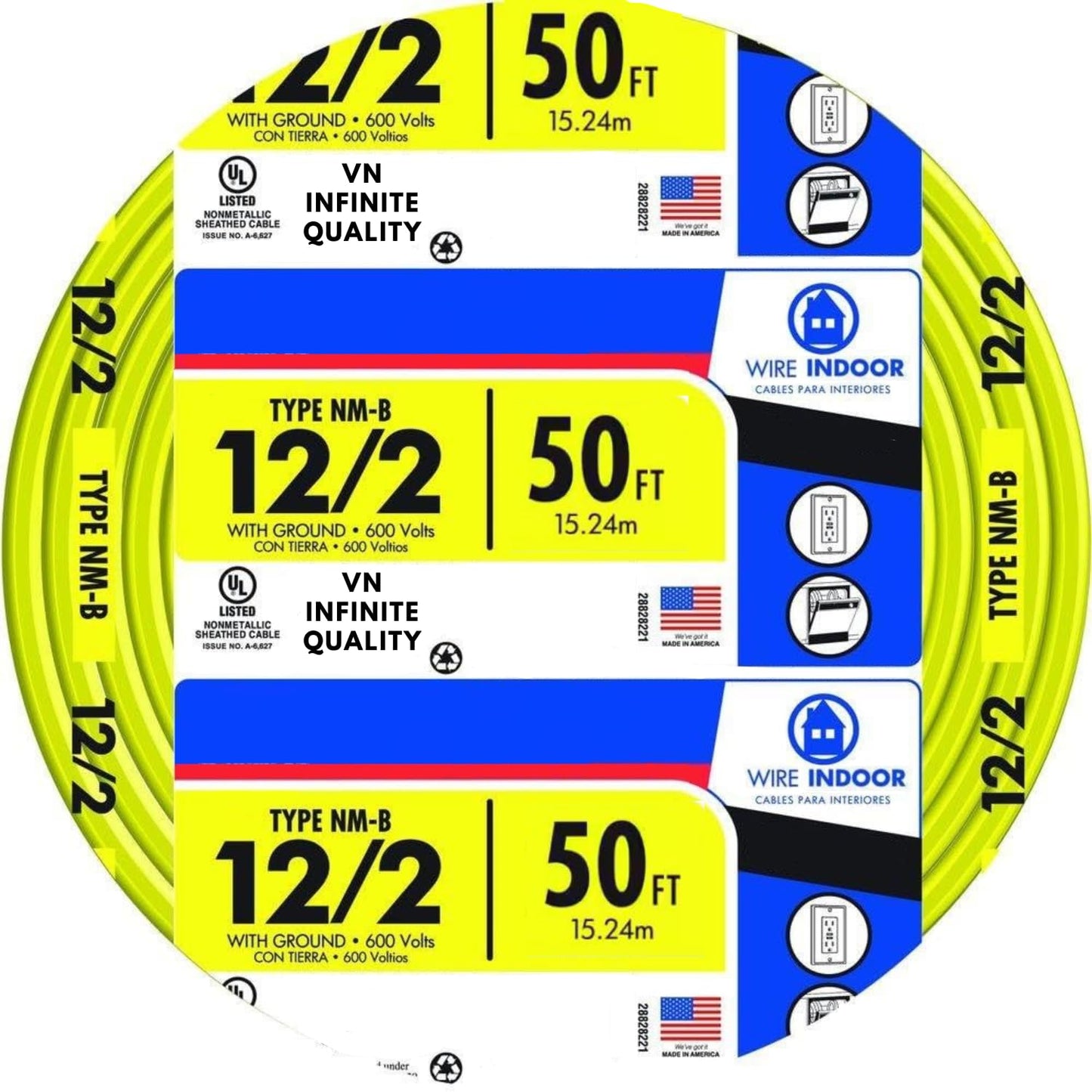 Solid Indoor Wire 12/2 W/G NMB Cable - Yellow Cable SW# 28828221