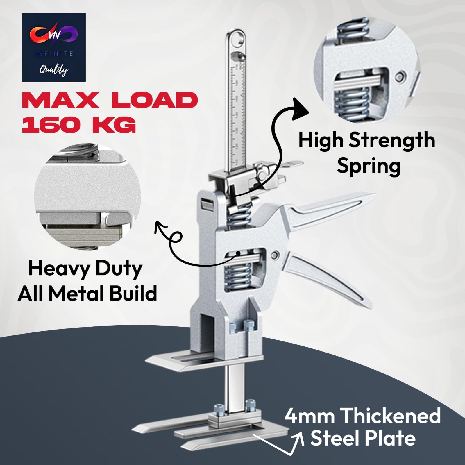 Labor Saving Handle 12" Lever Tool Lifts 2pcs, Wall Tile Locator, Multifunctional Lift Height Adjuster, Door Panel, Lifting Cabinet Jack, Lifts 6.69" Holds 330 lbs (Heavy Duty Steel Tool Box)