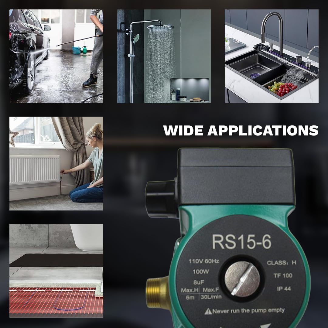 110V 130W Water Pressure Booster Pump 3-Speed Brass Hot Water Circulation Recirculating Pump 3/4 NPT for Floor Boiler Hot Water Heater System (RS15/6-130 Green)