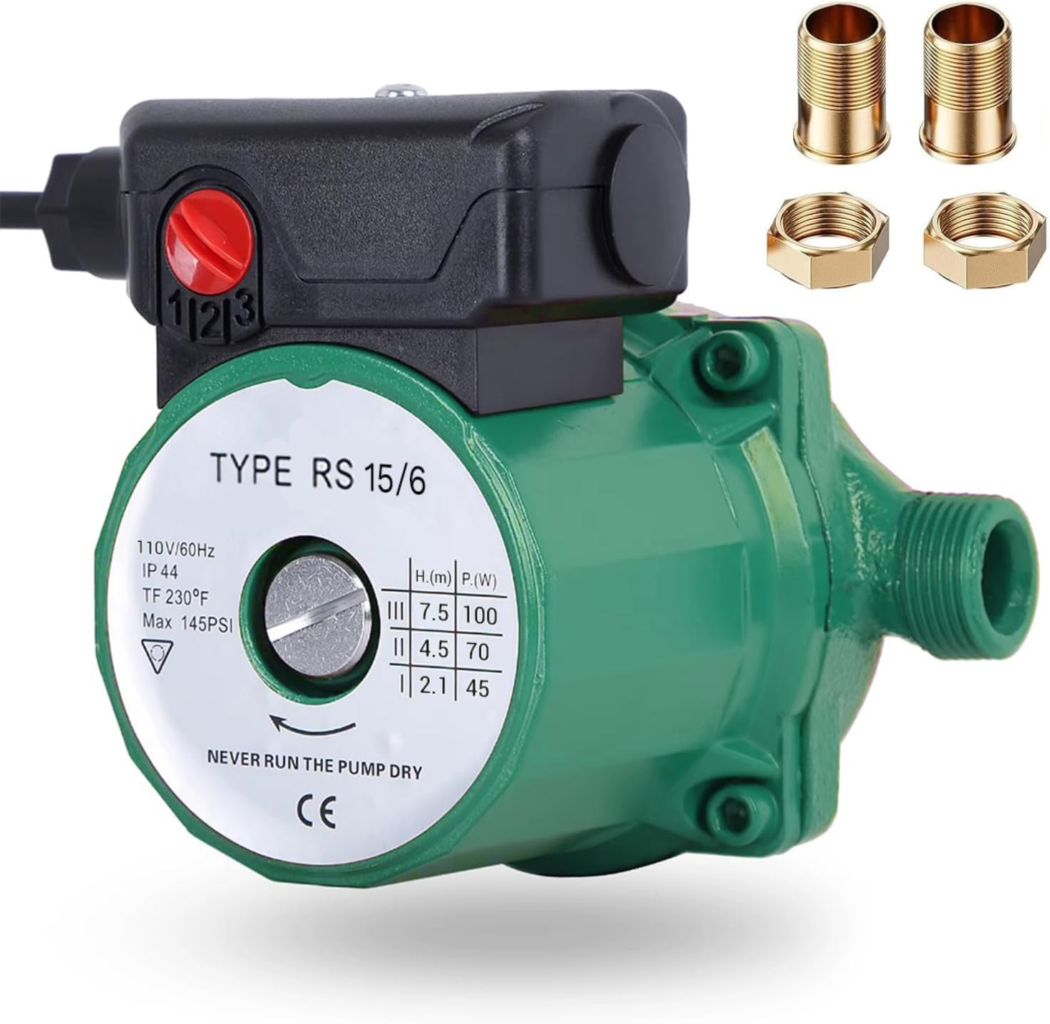 110V 130W Water Pressure Booster Pump 3-Speed Cast Iron Hot Water Circulation Recirculating Pump 3/4 NPT for Floor Boiler Hot Water Heater System (RS15/6-130 Green)