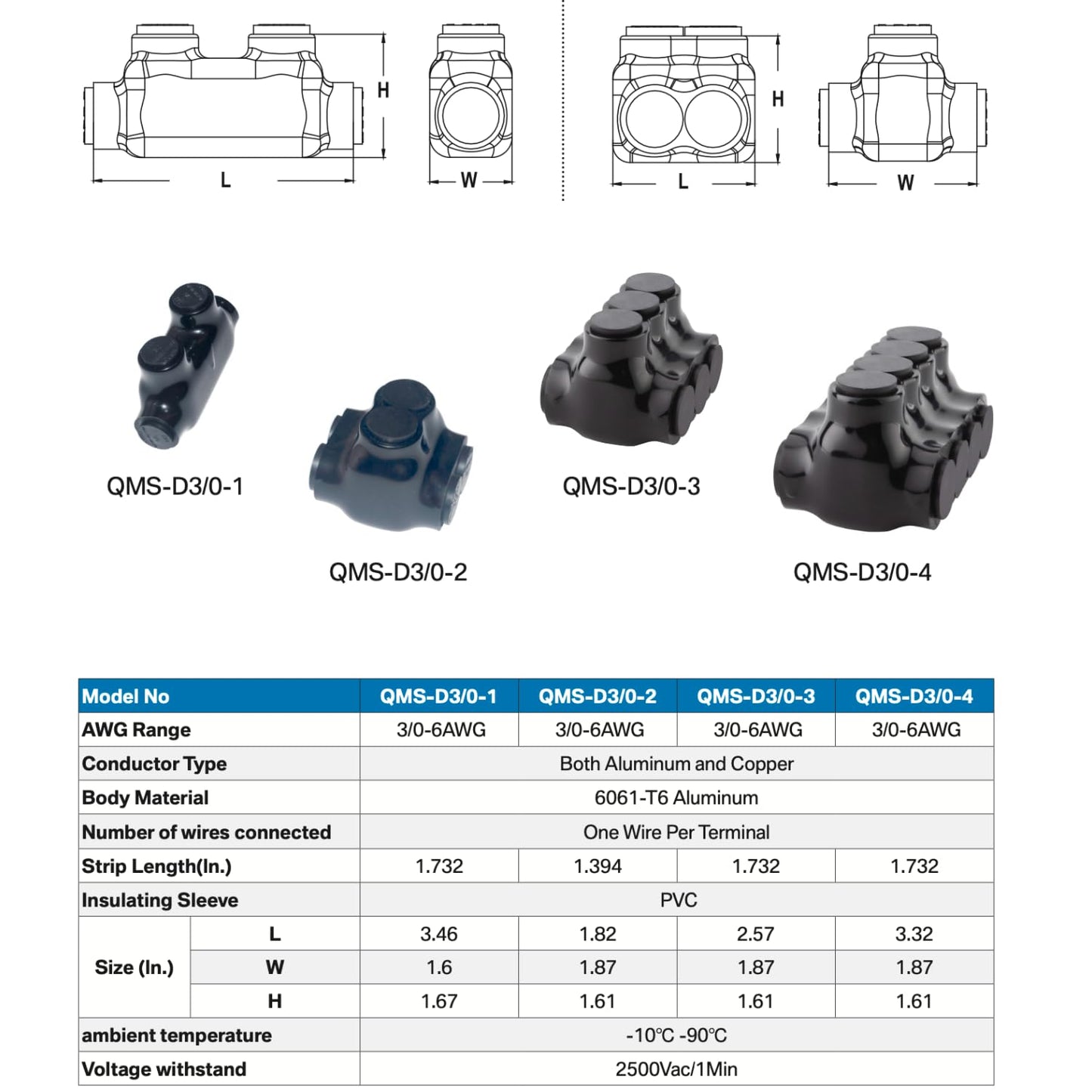 Insulated Splice Connector 2 Ports Wire Connectors 3/0-6AWG Wide Polaris Connector 7/32" Aluminum and Copper Insulated Wire Split Bolt Connector Pre-Filled with Oxide Inhibiting Compound Pack of 2