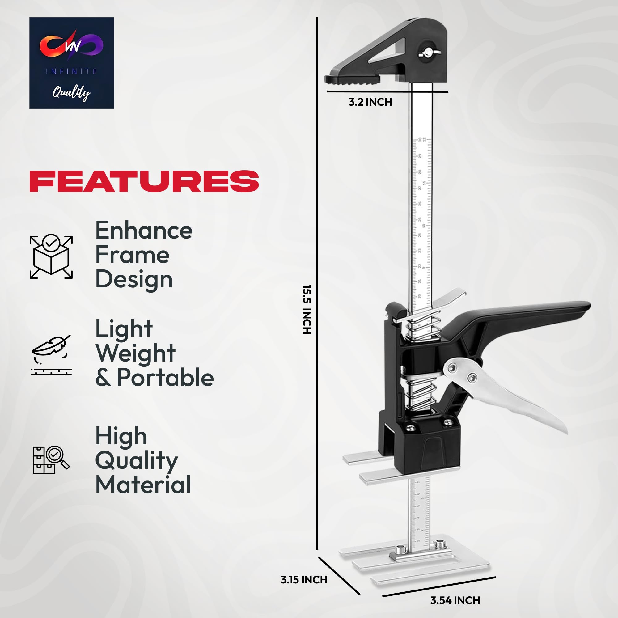 Labor Saving Handle 12" Lever Tool Lifts 2pcs, Wall Tile Locator, Multifunctional Lift Height Adjuster, Door Panel, Lifting Cabinet Jack, Lifts 6.69" Holds 330 lbs (Heavy Duty Steel Tool Box)