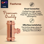 Propress - 3/4"x1/2"x1/2"  - 3/4"x3/4"x1/2" - Reducing Tee Brass Barb Crimp Fittings - Propress Pex Crimping Tool Fittings - Brass Crimp Fittings For Pex Tubing Connection