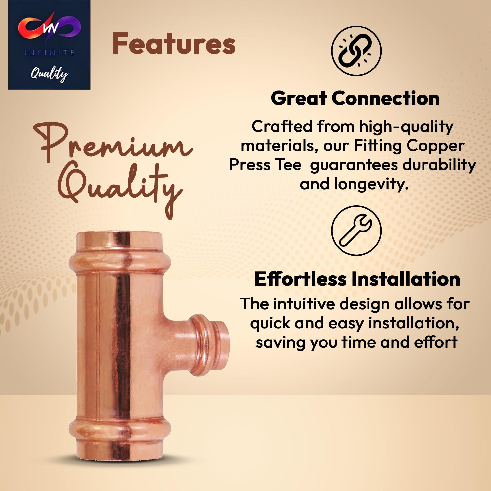 Propress - 3/4"x1/2"x1/2"  - 3/4"x3/4"x1/2" - Reducing Tee Brass Barb Crimp Fittings - Propress Pex Crimping Tool Fittings - Brass Crimp Fittings For Pex Tubing Connection