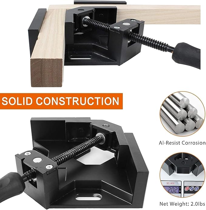 Single Handle 90 Degree Right Angle Clamp - Adjustable Aluminium Alloy Quick Grip Corner Clip Clamp Tool for Woodworking, Welding, Photo Frame and Other Projects