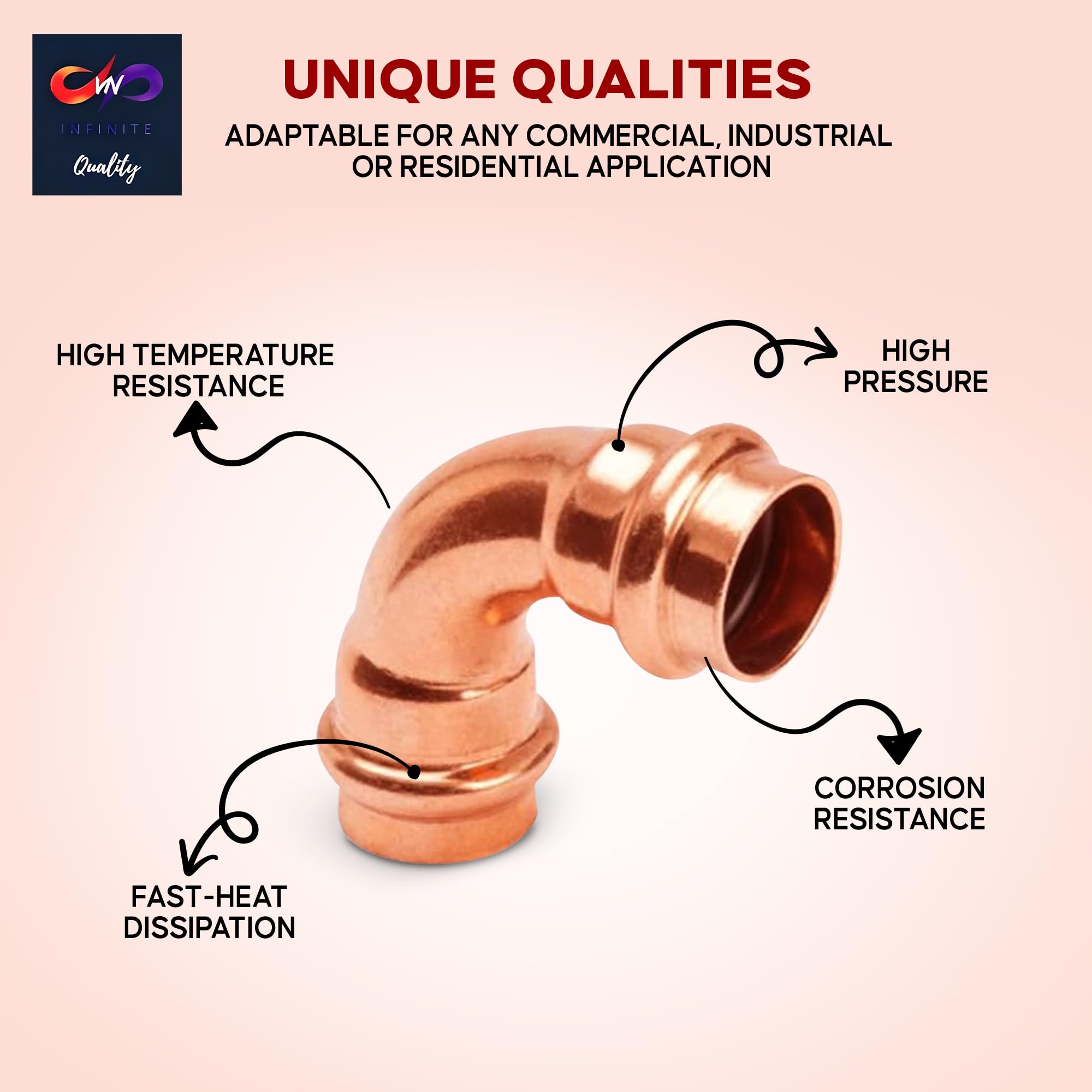 1" - 1/2" - 3/4" 90 Degree Elbow Copper Fitting - Copper Elbow Cpvc Pipe Fitting - Copper Elbow Pipe - 90 Degree Copper Elbow Pipe For Plumbing & Heating Systems