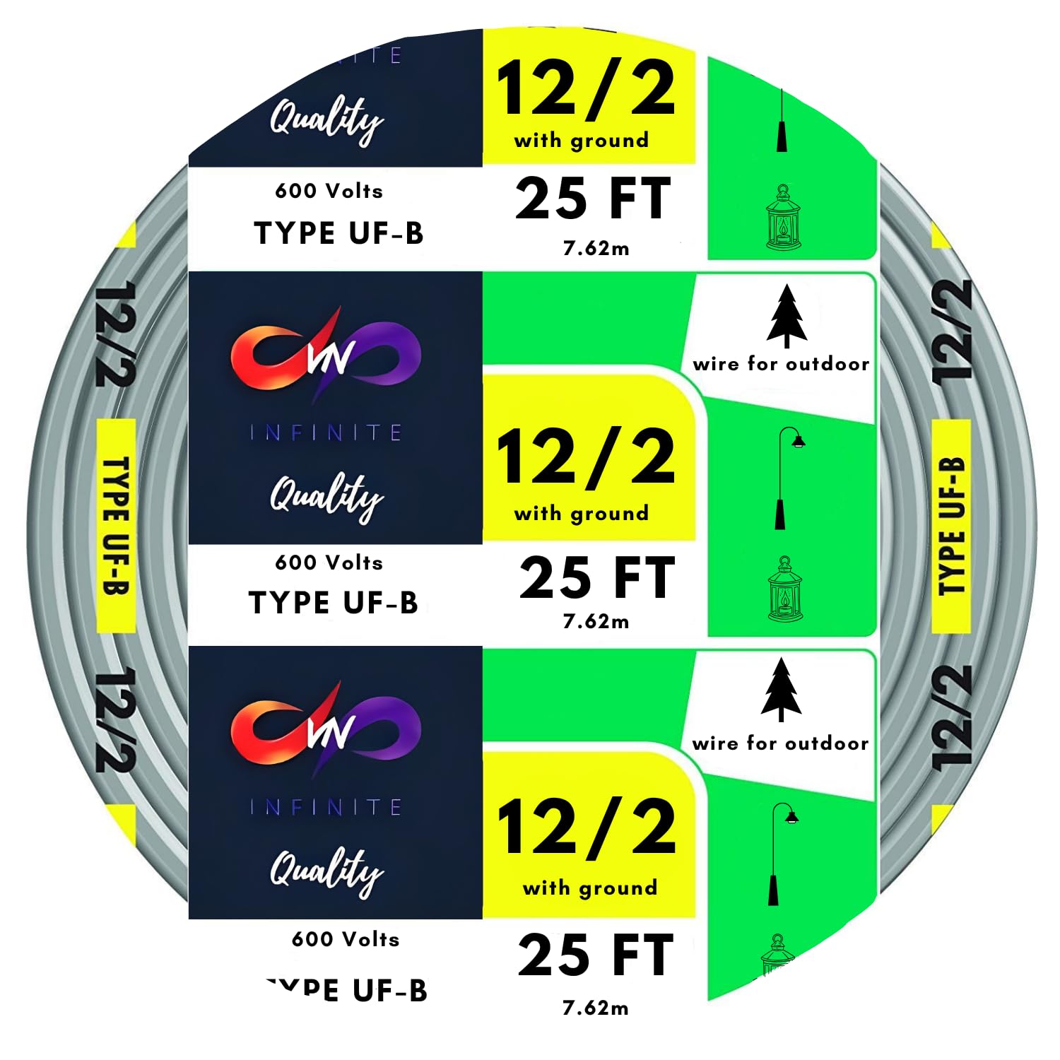12/2 UF-B Wire Gray Solid Underground Feeder Cable