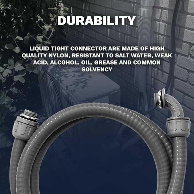 1/2"-3/4" Liquid-Tight Conduit UL Certification - Flexible Non-Metallic Liquid Tight Electrical Flexible Conduit with 5 Straight and 3 90-Degree Connector Fittings