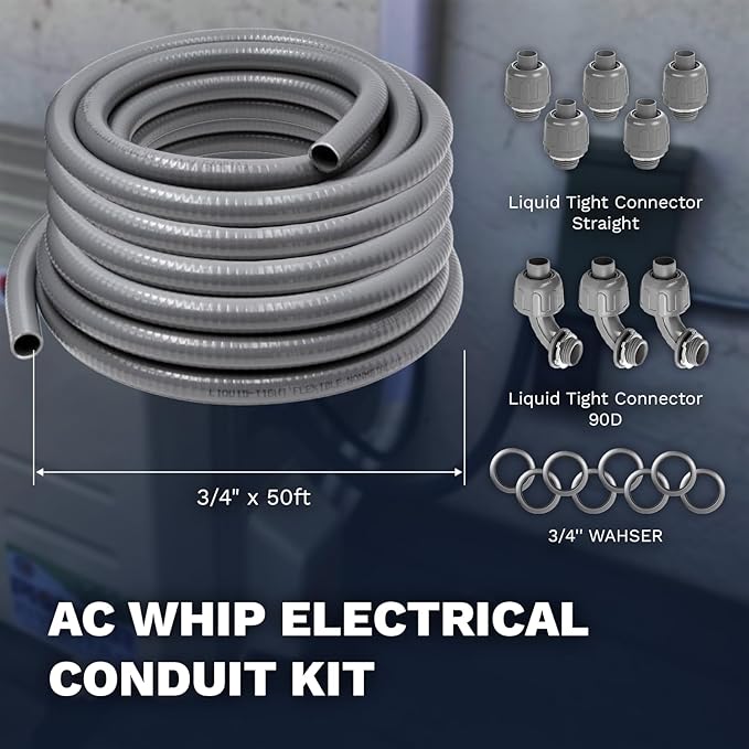 1/2"-3/4" Liquid-Tight Conduit UL Certification - Flexible Non-Metallic Liquid Tight Electrical Flexible Conduit with 5 Straight and 3 90-Degree Connector Fittings
