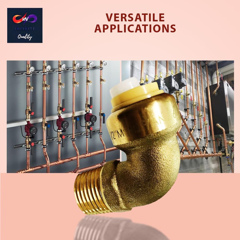 1/2" x 1/2" - 3/4" x 3/4" Push fit fittings - Male NPT Threaded Elbow - Push to Connect Pex Copper CPVC - No Lead Brass