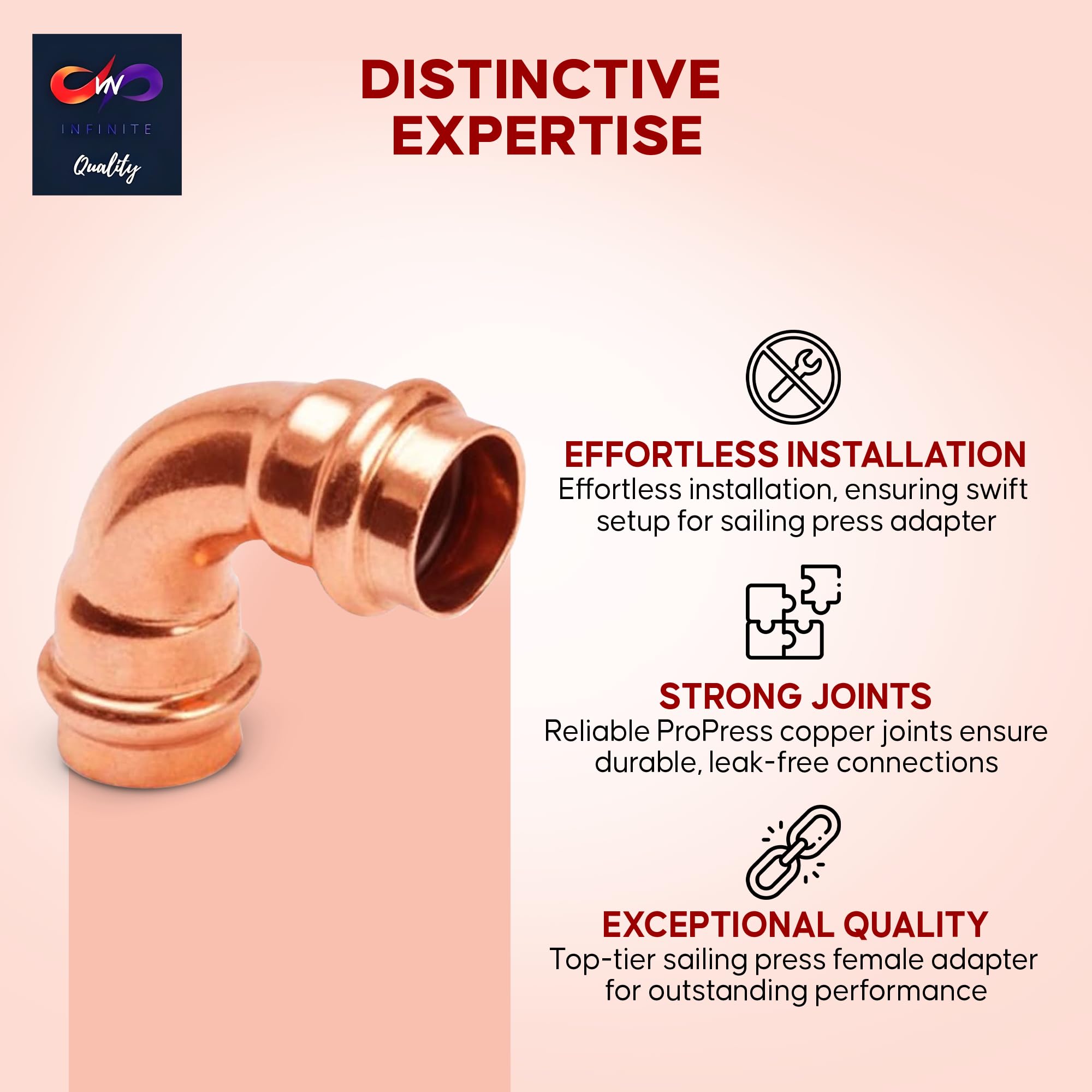 1" - 1/2" - 3/4" 90 Degree Elbow Copper Fitting - Copper Elbow Cpvc Pipe Fitting - Copper Elbow Pipe - 90 Degree Copper Elbow Pipe For Plumbing & Heating Systems