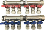 2 - 12 Loops Ball Valve Brass Pex Manifold 1" trunk for 1/2" Pex Tubing w/brackets