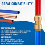 1/2" x 1/2" - 3/4" x 3/4" Pushfit Straight Coupling, PEX Brass Push-fit Coupling, Straight Coupling Push-Fit Fitting to Connect Pex, Push-to-Connect Plumbing Fittings for PEX, Copper, CPVC
