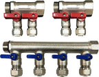 2 - 12 Loops Ball Valve Brass Pex Manifold 1" trunk for 1/2" Pex Tubing w/brackets