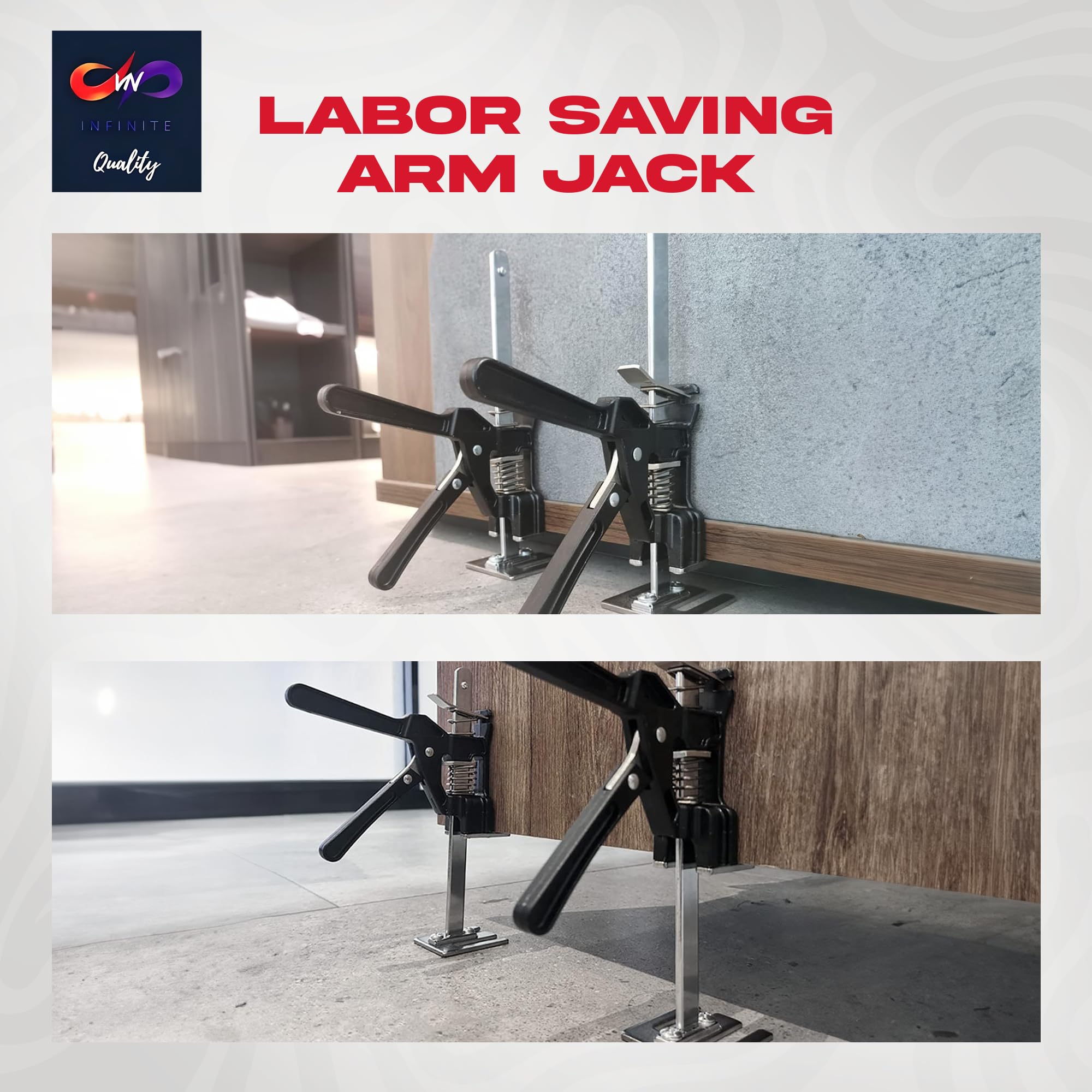 Labor Saving Handle 12" Lever Tool Lifts 2pcs, Wall Tile Locator, Multifunctional Lift Height Adjuster, Door Panel, Lifting Cabinet Jack, Lifts 6.69" Holds 330 lbs (Heavy Duty Steel Tool Box)