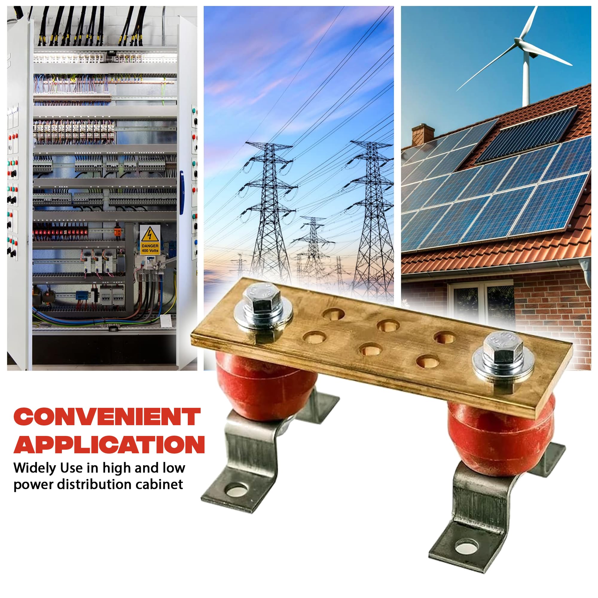 Copper Bus Bar 6" Ground Bar - Grounding Kit - Terminal Busbar - Grounding Terminal - Electrical Ground Bar - Grounding Busbar - Copper Ground Bus 2.5kV Insulators - Copper Ground Rod