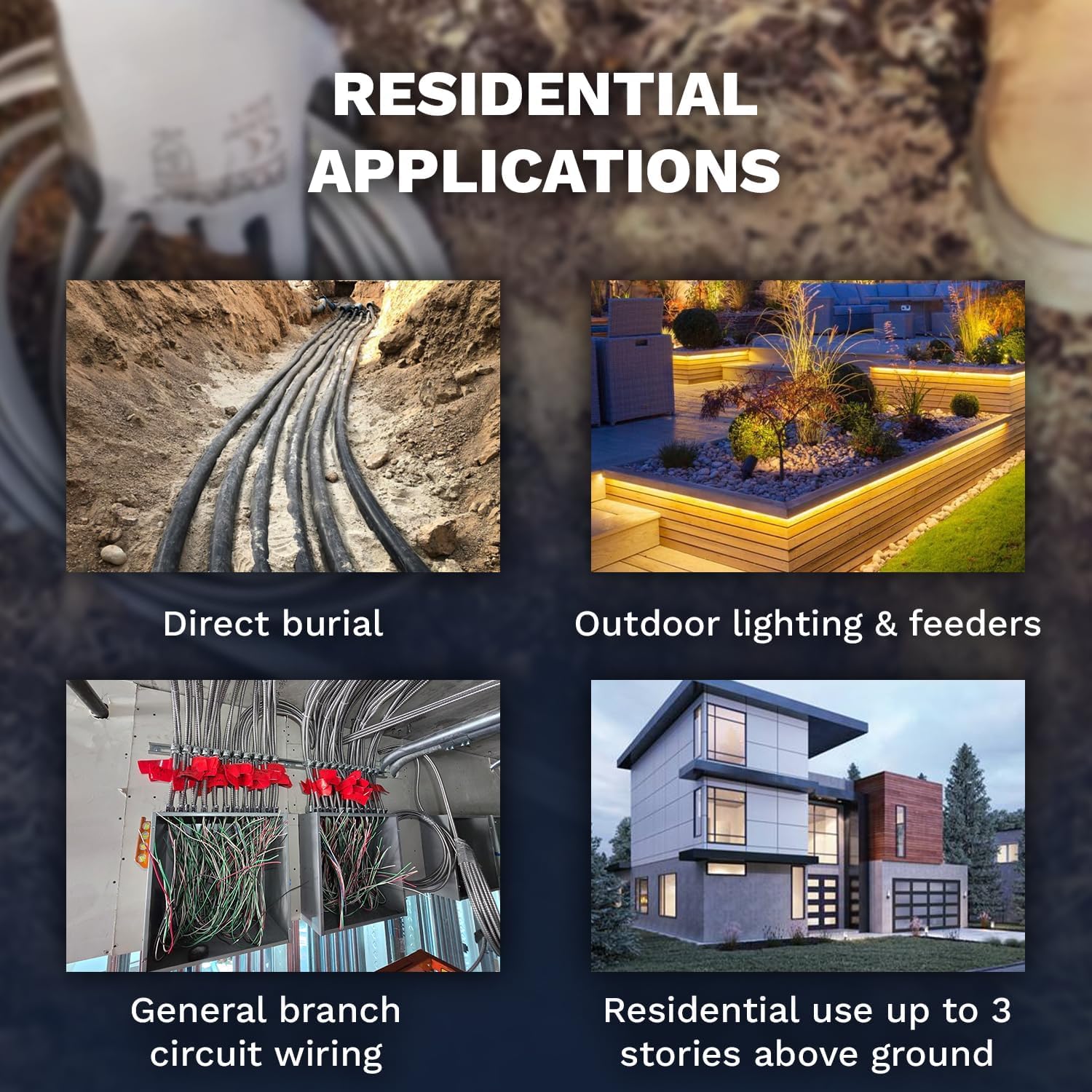 10/2 UF-B Wire 10 Gauge Outdoor Direct Burial Electrical Underground Cable 10AWG 2 Connector Insulated Jacket Gray 25ft-50ft-100ft